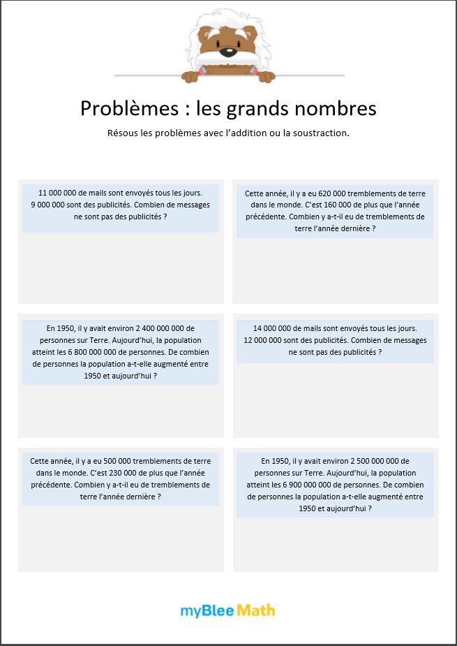 Les Grands Nombres 2 Soustractions De Grands Nombres - 