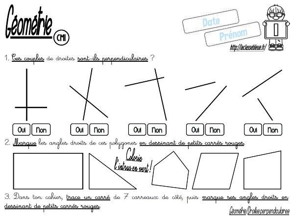 CM-Géométrie-Droites perpendiculaires par La classe bleue - jenseigne.fr