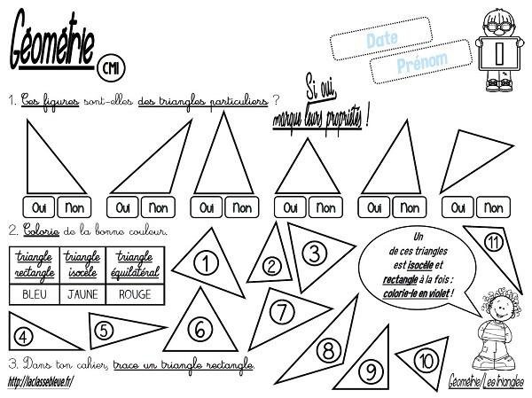 CM-Géométrie-Les triangles-Les fiches d’activité par La classe bleue ...