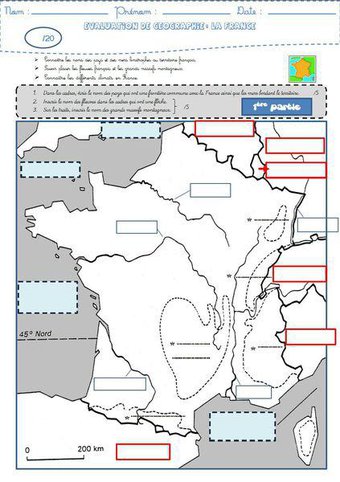 Image de Géographie : une évaluation sur la France (frontières, fleuves, reliefs et climats)