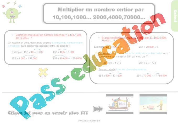 Multiplier un nombre entier par 10,100,1000… 2000,4000,70000… – Leçon