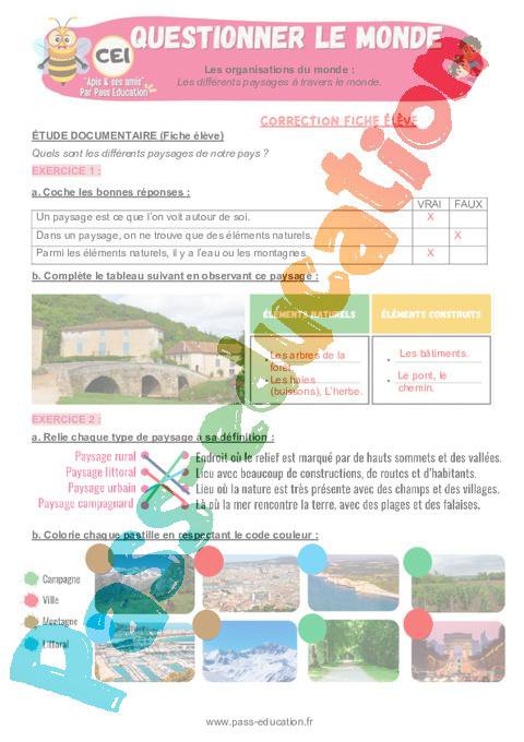 Les différents paysages à travers le monde – CE1 – Exercices – Apis ...