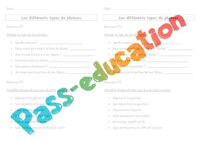 Différents types de phrases – Ce2 – Exercices – Cycle 2 – PDF à