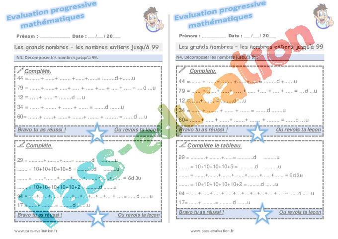 Décomposer les nombres jusqu’à 99 au Ce1 – Evaluation progressive – PDF