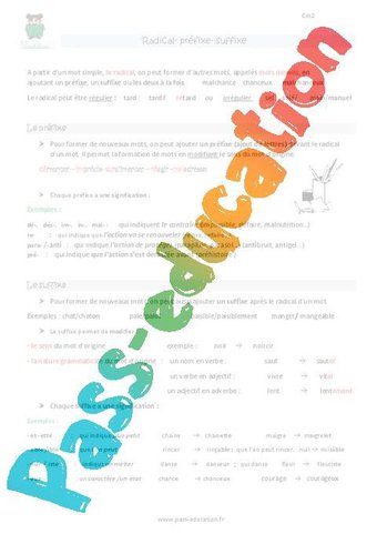Image de Radical, préfixe, suffixe – Cm2 – Séquence – Fiche de préparation – Cycle 3 – PDF à imprimer