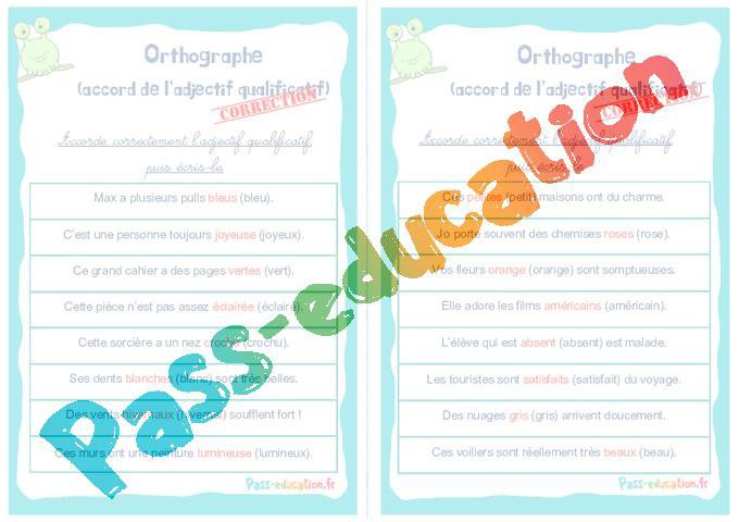 Accord de l’adjectif qualificatif – Cm1 – Cm2 – Rituels – Orthographe
