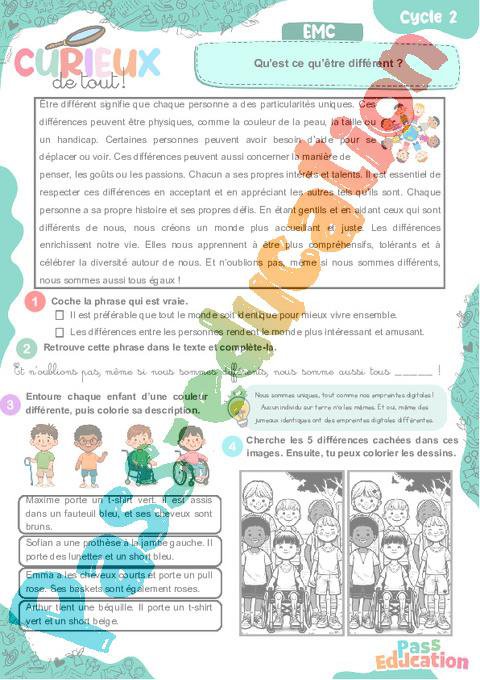 Qu’est ce qu’être différent ? – Ce1 – Ce2 – Curieux de tout – Cycle 2 ...