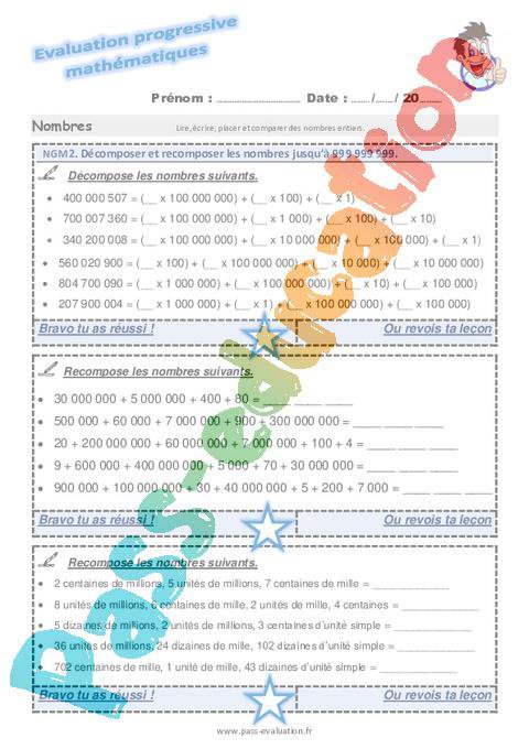 Décomposer et recomposer les nombres jusqu’à 999 999 999 au Cm1 ...