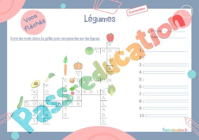 Légumes – CE1 – CE2 – Mot étiquette – Voca’ fléchés – PDF à imprimer