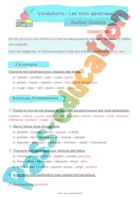 Les Mots G n riques CE1 Soutien Scolaire Pour Les l ves En les-mots-g-n-riques-ce1-soutien-scolaire-pour-les-l-ves-en