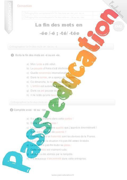 La Fin Des Mots En e t t e CM2 Evaluation Bilan PDF 