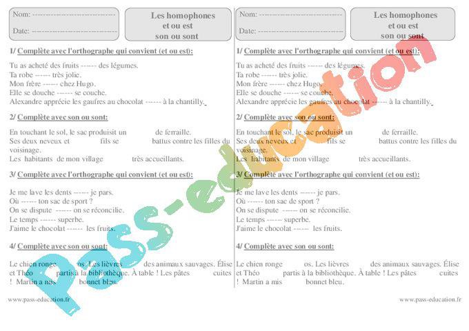 et – est – son – sont – Ce2 – Exercices avec correction sur les