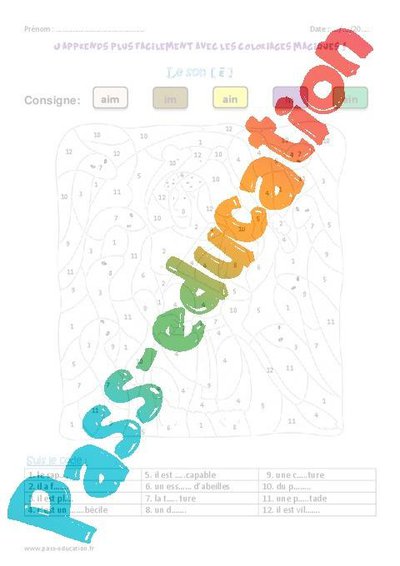 Le son in – Ce1 – Coloriage magique par Passeducation.fr  jenseigne.fr