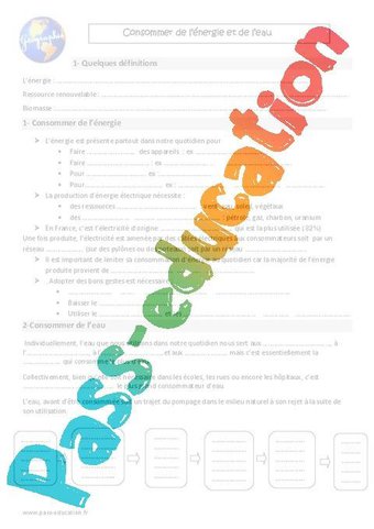 Image de Consommer de l’eau – Cm1 – Exercices – Cycle 3 – PDF à imprimer