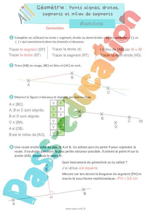 Points Align s Droites Segments Et Milieu De Segments Exercices De 