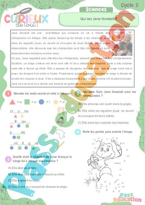 Qui est Jane Goodall ? – Ce1 – Ce2 – Curieux de tout – Cycle 2 – PDF à ...