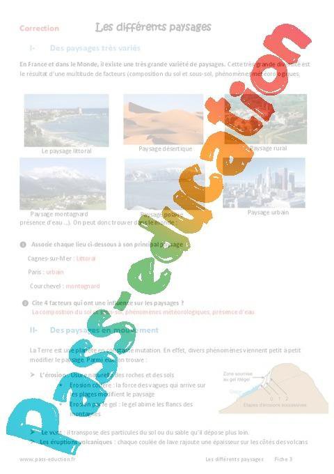 Les différents paysages – 6ème – Exercices – Cycle 3 – PDF à imprimer ...