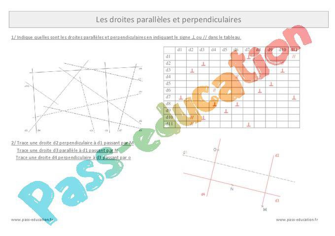 Evaluation Cm1 Geometrie Droite Parallele Et Perpendiculaire