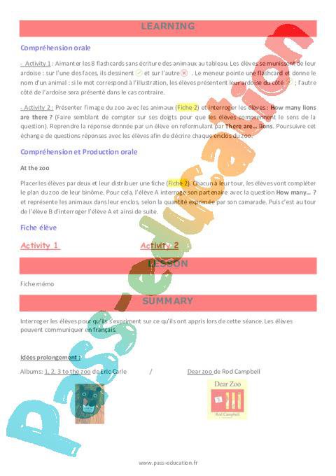 At The Zoo Ce1 Ce2 Anglais Lexique Sequence Complete Cycle 2 Par Pass Education Fr Jenseigne Fr