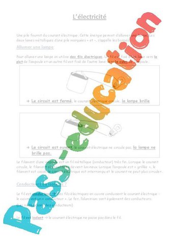 Image de L’électricité ce2 cm1 cm2 – Exercices: Conducteurs et isolants – Cycle 3