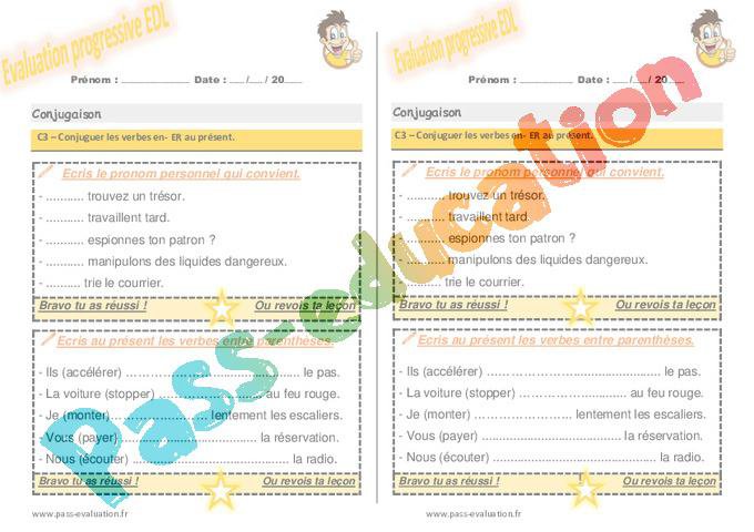 Conjuguer les verbes en -er au présent au Ce1 – Evaluation progressive