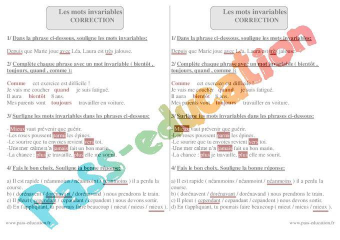 Liste Des Mots Invariables Ce2 Par Ordre Alphabétique
