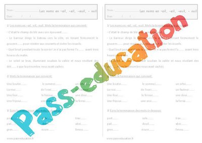 Ail Eil Euil Ouil Ce1 Exercices Sur Les Noms Par Pass Education Fr Jenseigne Fr