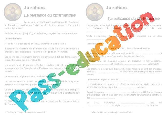 Naissance du christianisme – Ce2 – Leçon – Antiquité – PDF à imprimer