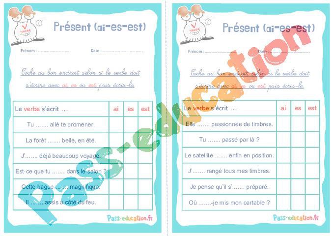 Présent (ai-es-est) – Ce1 – Ce2 – Rituels – Conjugaison – PDF à