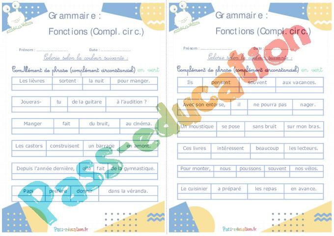 Fonctions (Compléments Circonstanciels) – Ce1 – Ce2 – Rituels