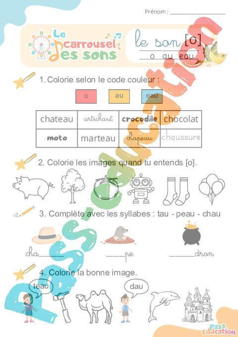 Le son [o] au eau – GS – CP – CE1 – Phonologie – Lecture – Le carrousel ...