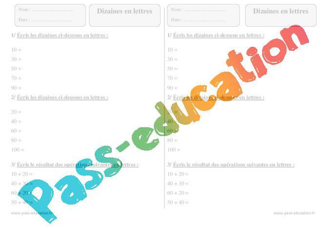 Dizaines en lettres – Ce1 – Exercices – PDF à imprimer par Pass