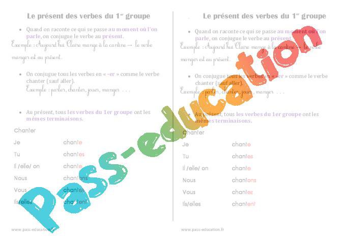 évaluation Verbes 1er Groupe Présent Pdf Ce1 Présent des verbes du 1er groupe – Leçon – Ce1 – PDF gratuit à imprimer