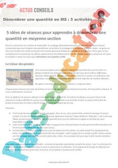 Dénombrer une quantité en MS : 5 activités par Pass-education.fr ...