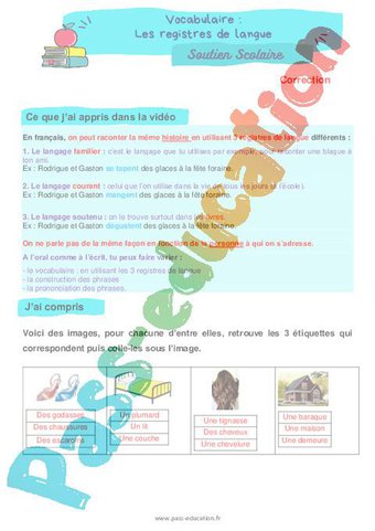 Les niveaux de langue – Cm2 – Soutien scolaire pour les élèves en ...