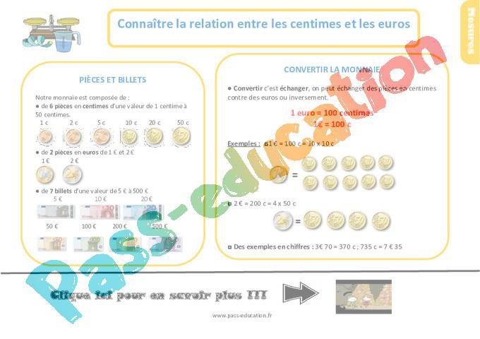 Convertir Des Centimes En Euros : Ce1