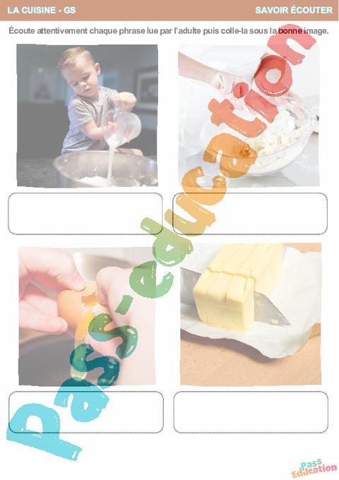 La cuisine – GS – Savoir écouter en maternelle – Cycle 1 – PDF à ...