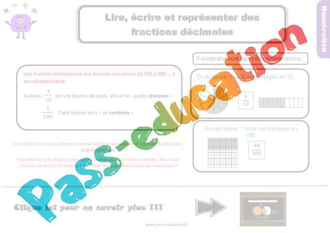 Lire, écrire et représenter les fractions décimales au Cm2 – Evaluation