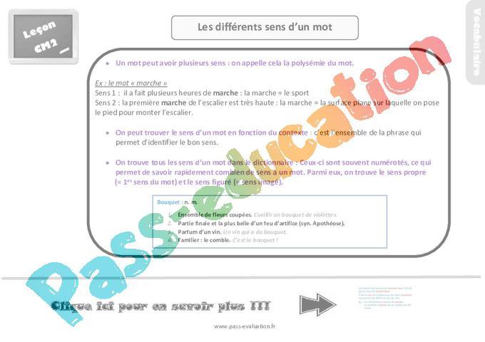 Bilan au CM2 sur les différents sens d’un mot – Evaluation avec la
