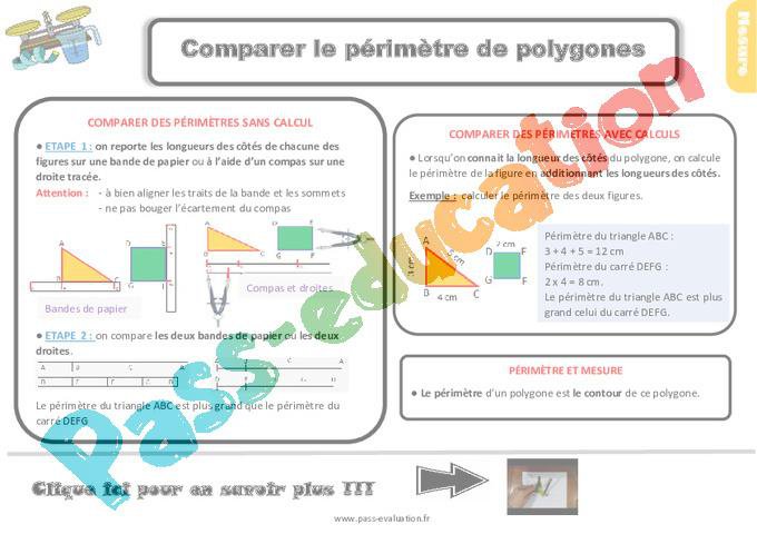 Evaluation et bilan avec le corrigé – Comparer le périmètre de