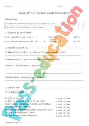 La Terre Dans Le Système Solaire Ce2 Evaluation Par Pass