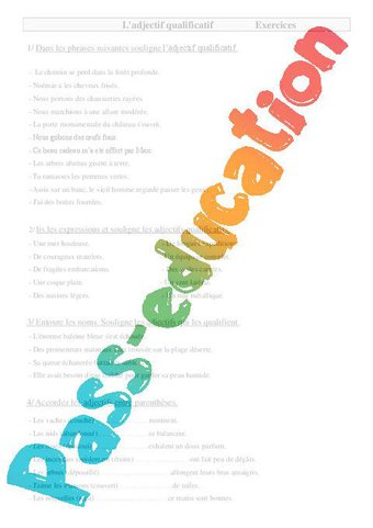 Image de L’adjectif qualificatif épithète – CM1 – Evaluation – Bilan – Cycle 3 – PDF à imprimer