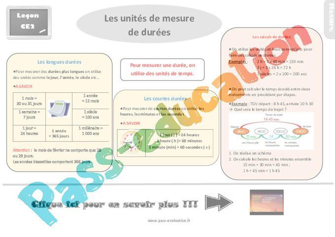 Evaluation et bilan avec le corrigé – Mesurer les durées au Ce2 – PDF à