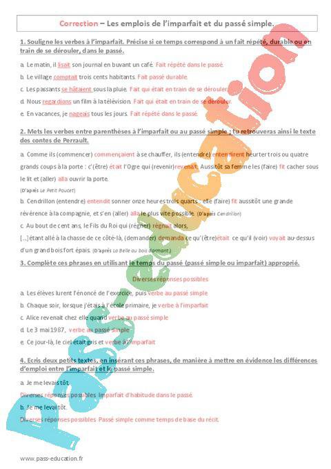 Emplois Du Passe Simple Et De L Imparfait 6eme Evaluation A