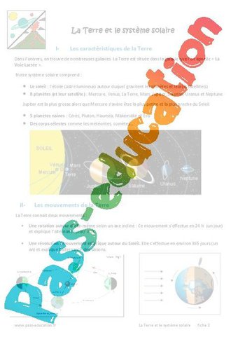 Image de Caractéristiques de la Terre – 6ème – Exercices – Cycle 3 – PDF à imprimer
