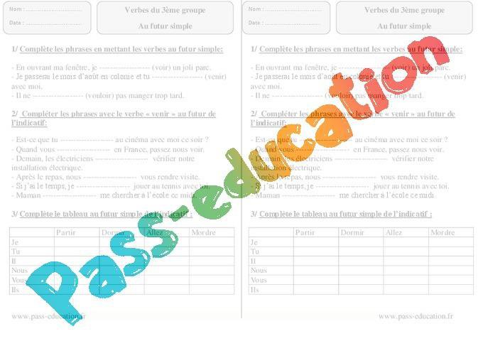 Futur Simple 3 me Groupe Ce2 R visions Par Pass education fr 