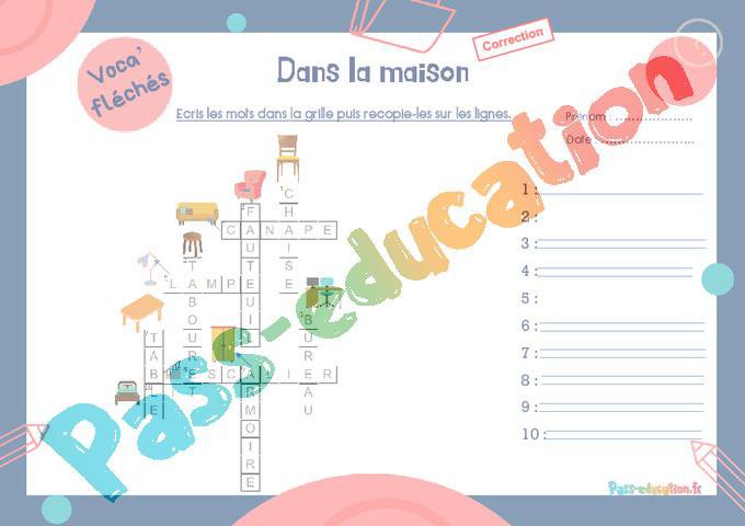 Dans la maison – CE1 – CE2 – Mot étiquette – Voca’ fléchés – Cycle 2