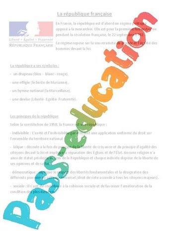 Image de Les principes de la République – Cm1 cm2 – La république – Documents, questions, corrigé – Cycle 3 – PDF à imprimer