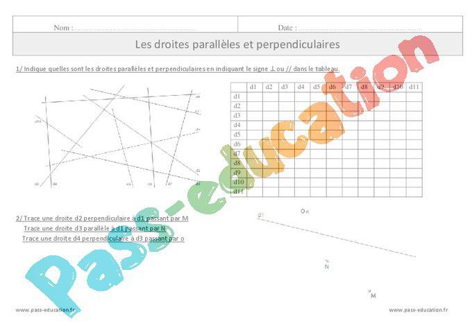 Evaluation Cm1 Geometrie Droite Parallele Et Perpendiculaire
