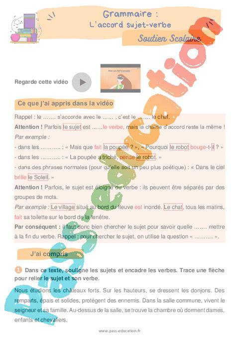 Accord Sujet verbe Pour Le Ce2 Soutien Scolaire Pour Les l ves En 